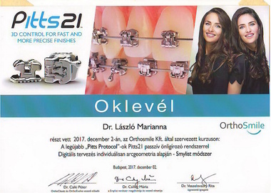 Fogszabályozás - oklevél - pitts önligírozó