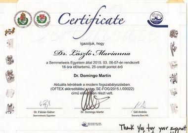 Fogszabályozás - oklevél semmelweis -Dr. Domingo Martin