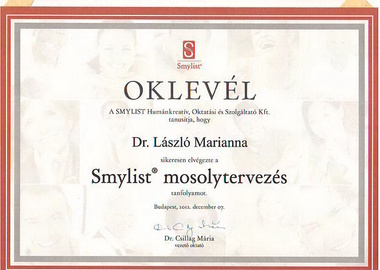 Fogszabályozás - oklevél - smylist mosolytervezés